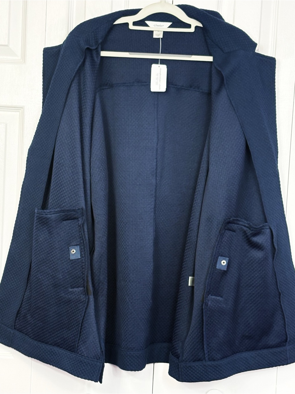 NWT CJ Banks Navy Blue Textured Knit Open Front Shacket Blazer 1X - Picture 12 of 16